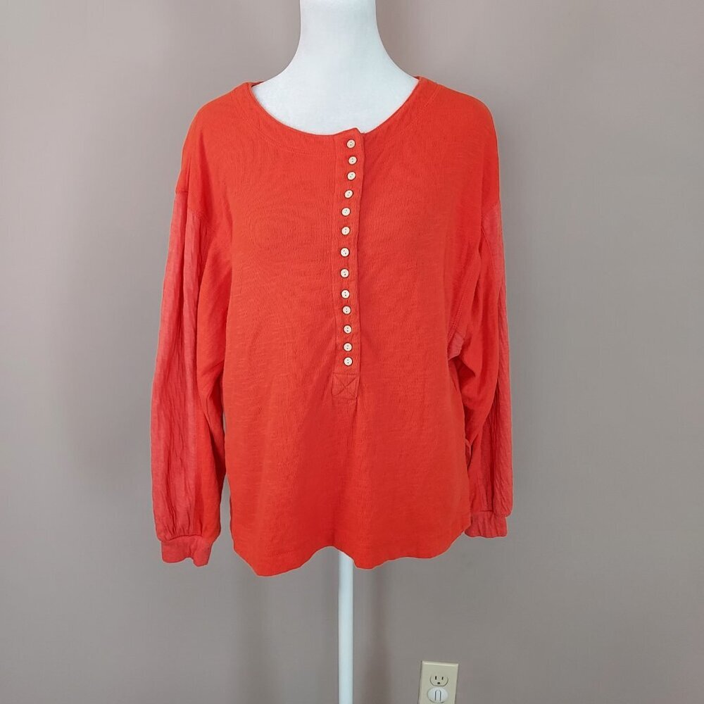 Free People Back At It Henley Oversized Orange Top Size XS - Picture 5 of 11